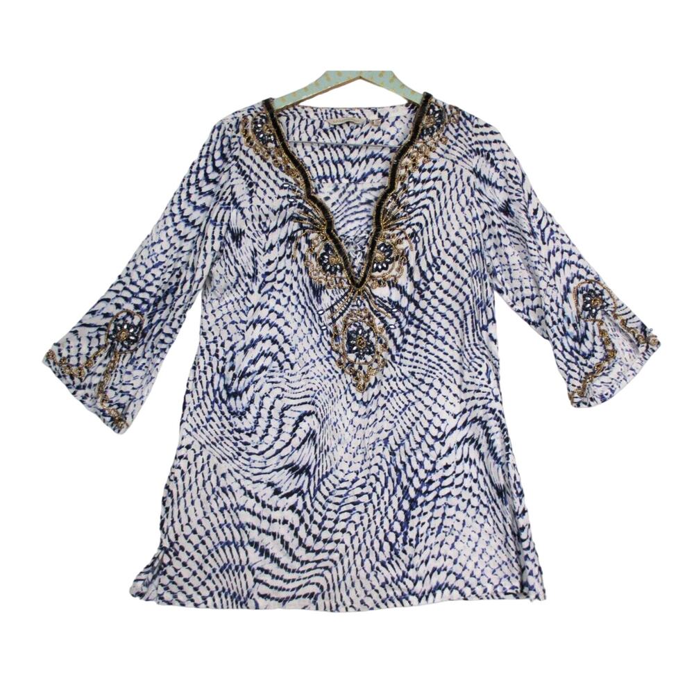Soft Surroundings Tunic Top Womens Small South Beach Beaded Tie Dye Boho 25537